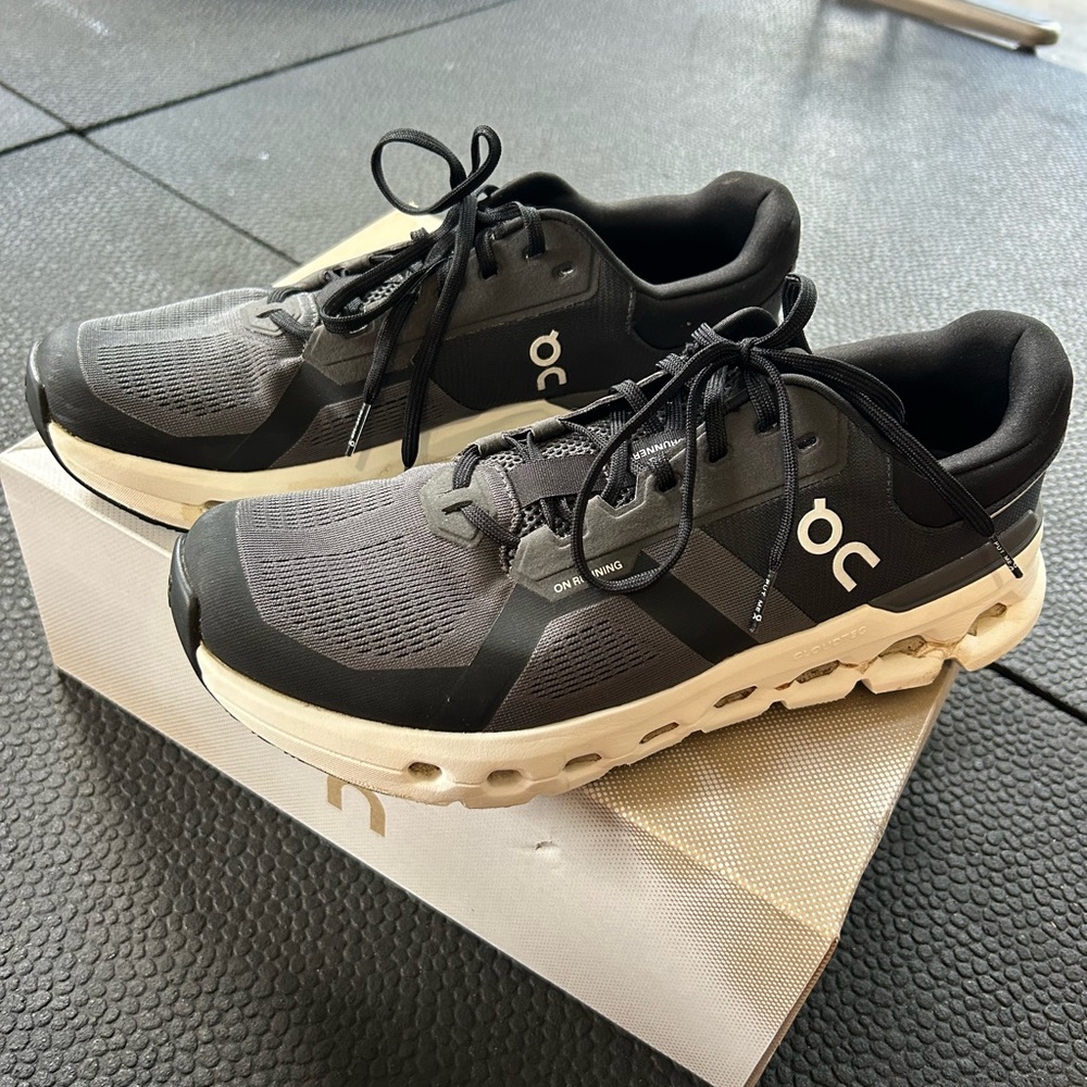 On Running Men's Black and Cream Athletic Shoes